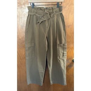 Oak + Fort High Rise Paper Bag Olive Green Wide Leg Cargo Pants Slouchy Baggy